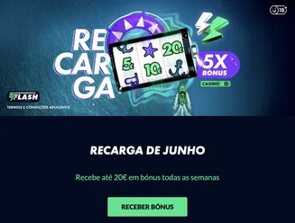 Campanha Recarga de Junho com bónus até 20€ todas as semanas. Recarga de Junho — recebe até 20€ em bónus semanalmente no casino.
